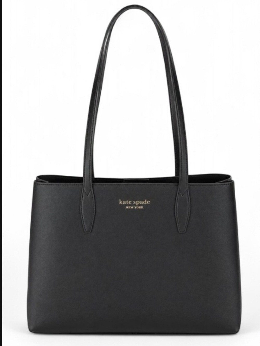 kate spade Black Leather Double-Handle Tote with Gold Logo